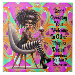 Azulejo Quirky Lady Tattoos & Wine Drama Cerámica Tile
