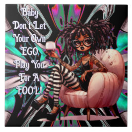 Azulejo Quirky Lady Tattoos & Wine Ego Cerámica Tile