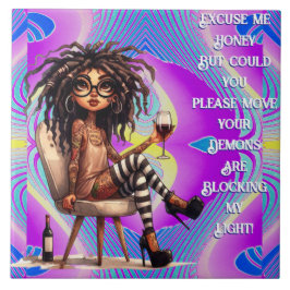 Azulejo Quirky Lady Tattoos y luz de vino