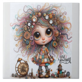 Azulejo Quirky Steampunk Chica Love Ceramic Tile