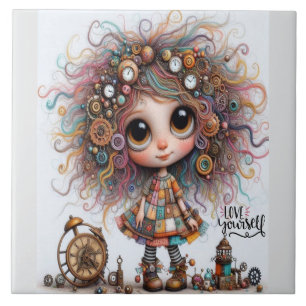 Azulejo Quirky Steampunk Chica Love Ceramic Tile