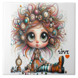 Azulejo Quirky Steampunk Chica LOVE Tile cerámico