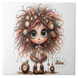 Azulejo Quirky Steampunk Chica Shine Ceramic Tile