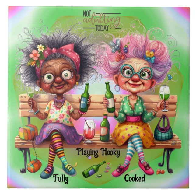 Azulejo Quirky Wine Ladies Adulto Ceramic Tile (Frente)