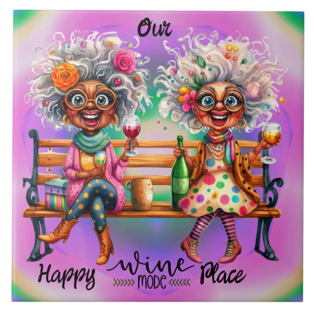 Azulejo Quirky Wine Ladies Happy Place Ceramic Tile (Frente)