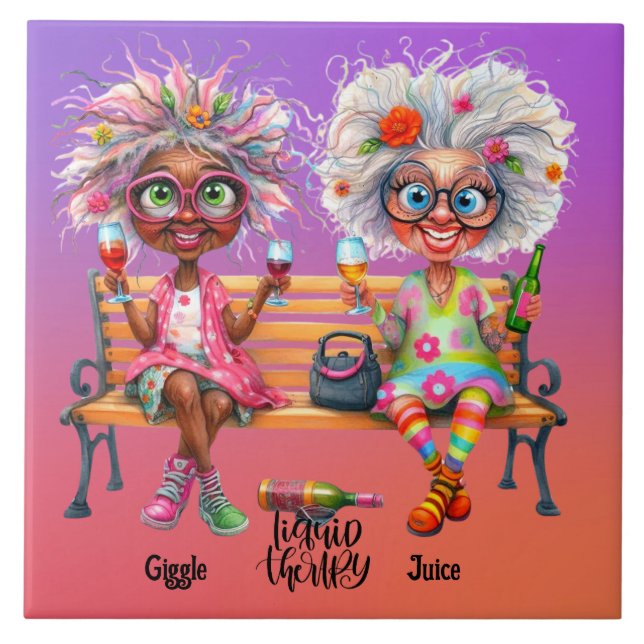 Azulejo Quirky Wine Ladies Terapia Cerámica Tile (Frente)