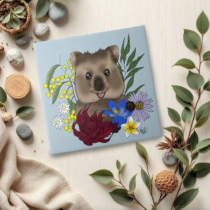 Azulejo Quokka Feliz Australia Floral Azul