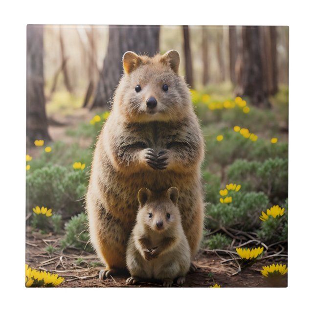 Azulejo Quokka Madre Y Bebé, Mosaico Cerámico (Frente)