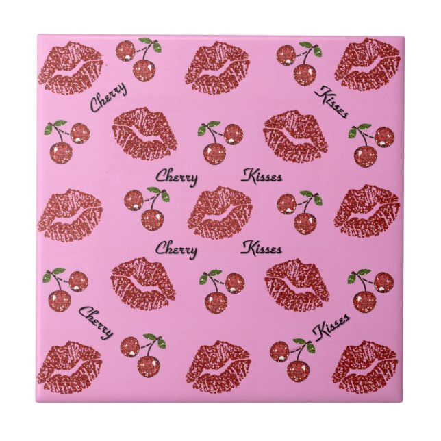 Azulejo RAB Rockabilly Besos de Cereza en Rosa (Frente)