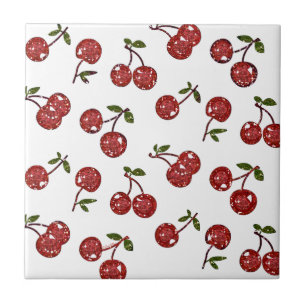 Azulejo RAB Rockabilly Cerezas Muy Cerezas En Blanco