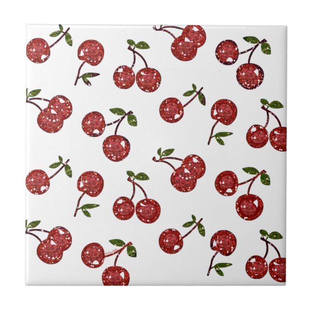Azulejo RAB Rockabilly Cerezas Muy Cerezas En Blanco (Frente)