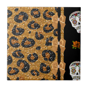 Azulejo RAB Rockabilly Oro Estampado de Leopardo Calaveras