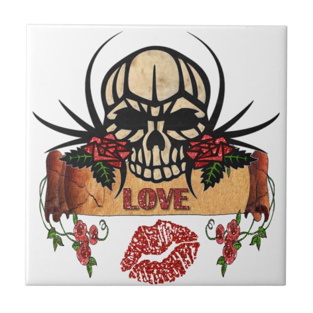 Azulejo RAB Rockabilly Skull Rosas Aman Lipstick (Frente)
