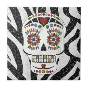 Azulejo RAB Rockabilly Sugar Skull en Estampado de Cebra