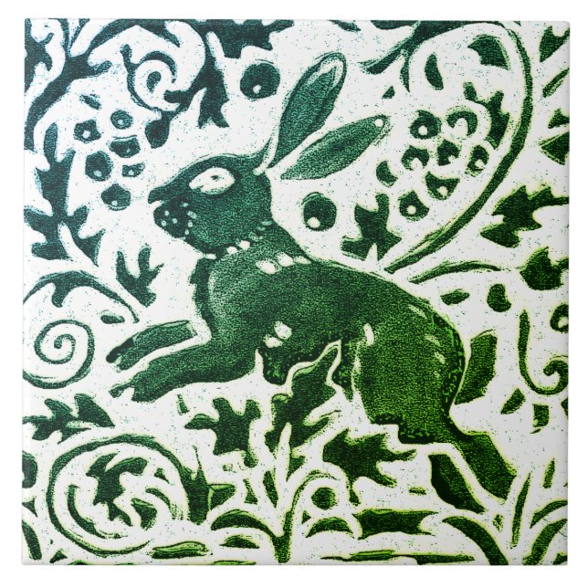 Azulejo Rabbit Batik Floral azul verde moderno (Frente)