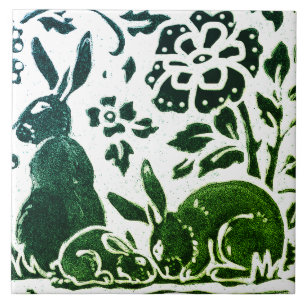 Azulejo Rabbit Batik Floral azul verde moderno