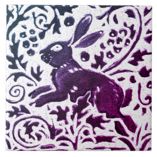 Azulejo Rabbit Batik Modern Purple Blue Floral Woodland