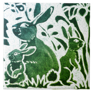 Azulejo Rabbit Batik Moderno Floral Azul Verde Floral Wood