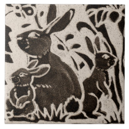 Azulejo Rabbit Batik Stoneware Woodland Animal Tan Brown