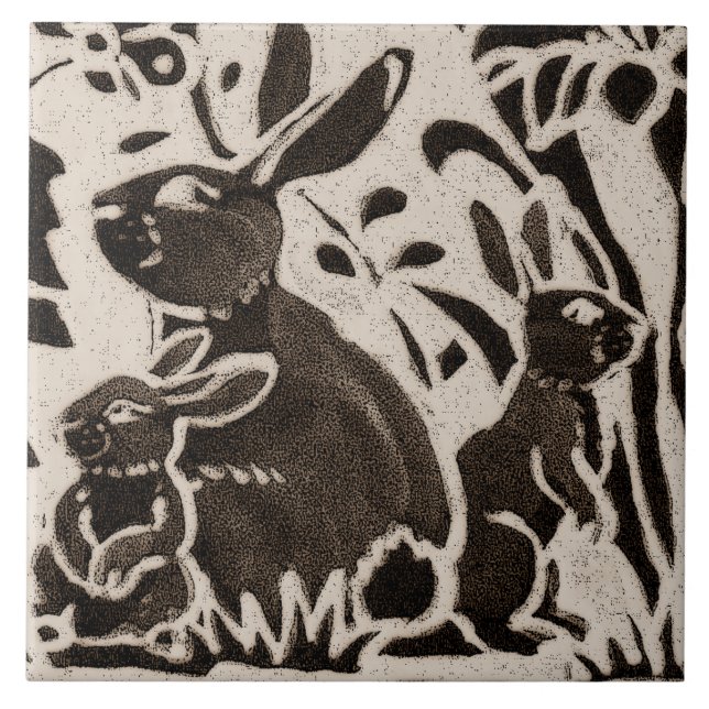 Azulejo Rabbit Batik Stoneware Woodland Animal Tan Brown (Frente)