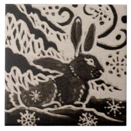 Azulejo Rabbit Batik Stoneware Woodland Animal Tan Brown