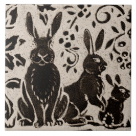 Azulejo Rabbit Batik Stoneware Woodland Animal Tan Brown