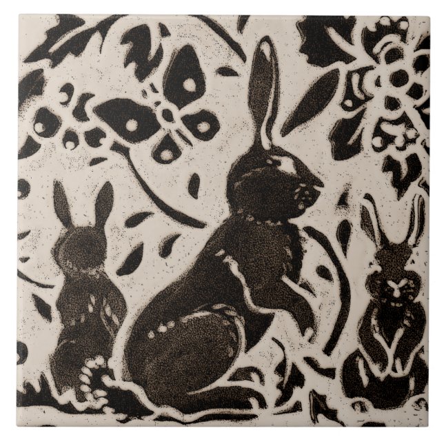 Azulejo Rabbit Batik Stoneware Woodland Animal Tan Gray (Frente)