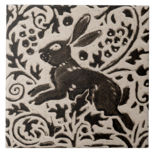 Azulejo Rabbit Batik Stoneware Woodland Animal Tan Gray