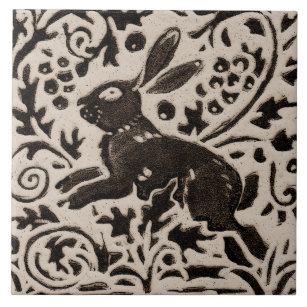 Azulejo Rabbit Batik Stoneware Woodland Animal Tan Gray