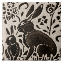 Rabbit Batik Woodland Animal Tan Gray Brown Floral