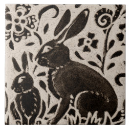 Azulejo Rabbit Batik Woodland Animal Tan Gray Brown Floral
