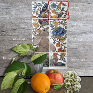 Azulejo Rabbit Bird Jacobean Floral Tile Mural 8pc R Fila