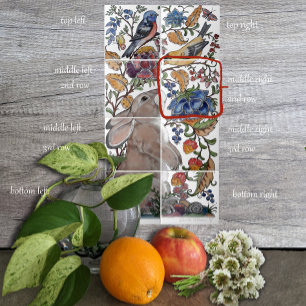 Azulejo Rabbit Bird Jacobean Floral Tile Mural 8pc R Row2