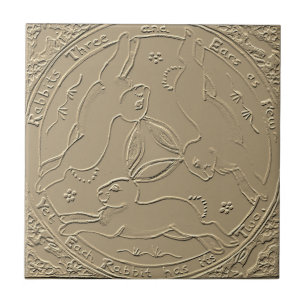 Azulejo Rabbit Hare Trio Arte Antiguo Mística Tan Pascua
