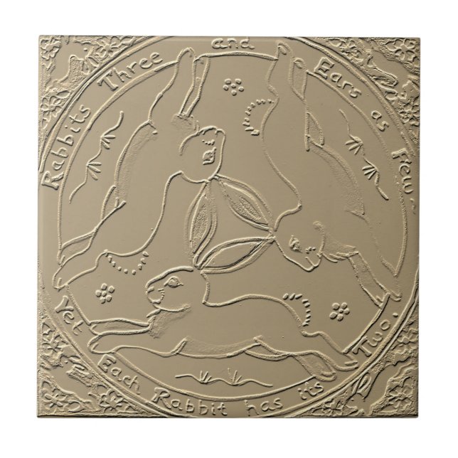 Azulejo Rabbit Hare Trio Arte Antiguo Mística Tan Pascua (Frente)
