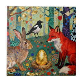Azulejo Rabbit, Magpie, Fox and “The Golden Goose Egg”