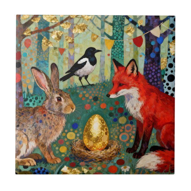 Azulejo Rabbit, Magpie, Fox and “The Golden Goose Egg” (Frente)