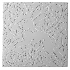 Azulejo Rabbit White Gray Black Grabado en relieve Woodlan