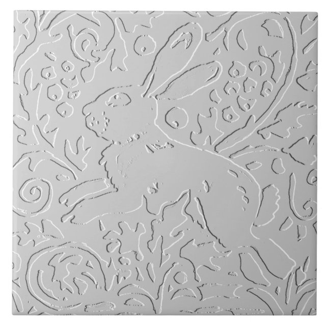 Azulejo Rabbit White Gray Black Grabado en relieve Woodlan (Frente)