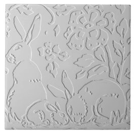 Azulejo Rabbit White Gray Black Grabado en relieve Woodlan