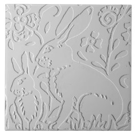 Azulejo Rabbit White Gray Floral Grabado en relieve Woodla