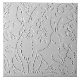 Azulejo Rabbit White Gray Grabado en relieve Floral Woodla