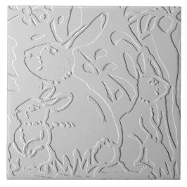 Azulejo Rabbit White Gray Grabado en relieve Floral Woodla