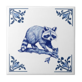 Azulejo Raccoon Delft Esquinas Azules y Blancas Woodland