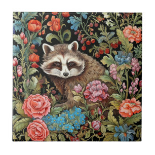 Azulejo Raccoon en el jardín inspirado en William Morris