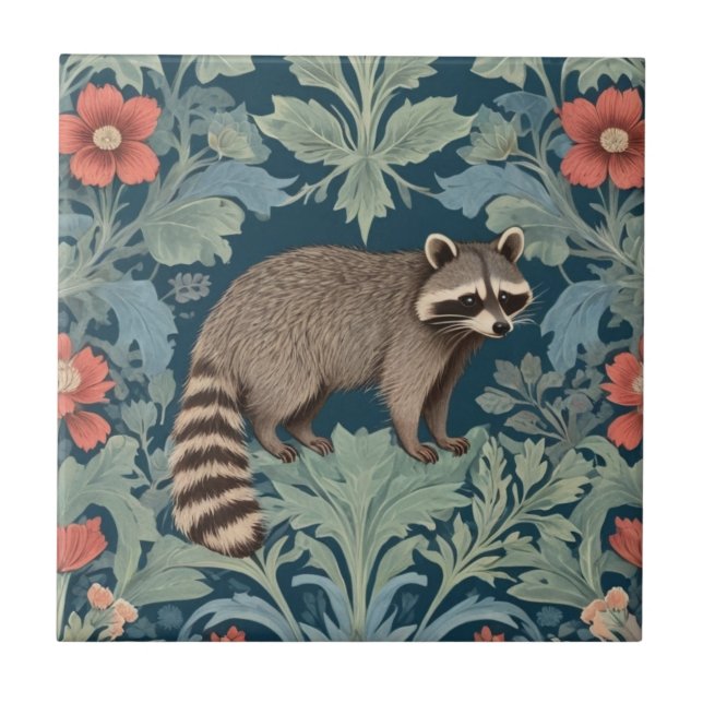 Azulejo Raccoon William Morris al frente de la floral (Frente)