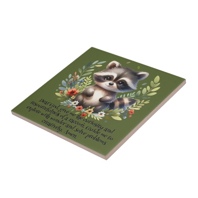 Azulejo Raccoon Woodland Kids Christian Prayer sobre el ve (Lado)