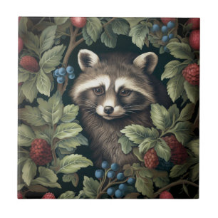 Azulejo Raccoon y bayas inspiradas en William Morris