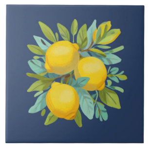 Azulejo Racimo de limones sobre azul oscuro mediterráneo