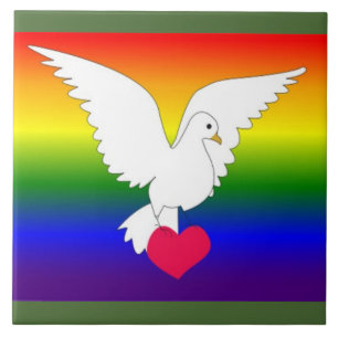 AZULEJO RAINBOW HEART DOVE